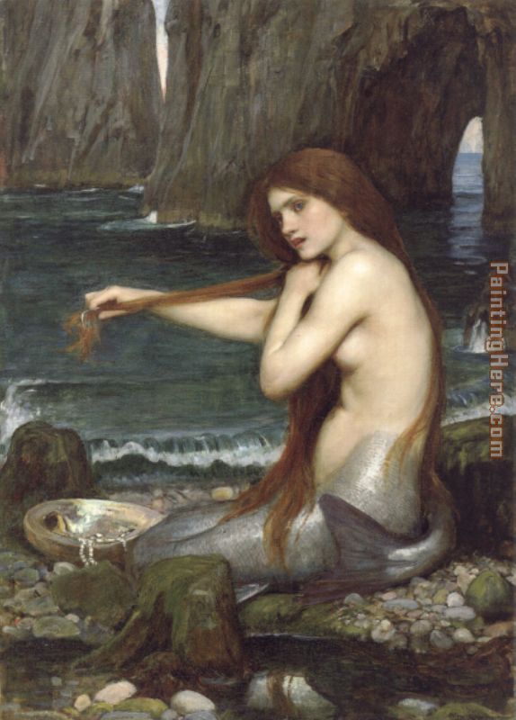 A Mermaid painting - John William Waterhouse A Mermaid art painting